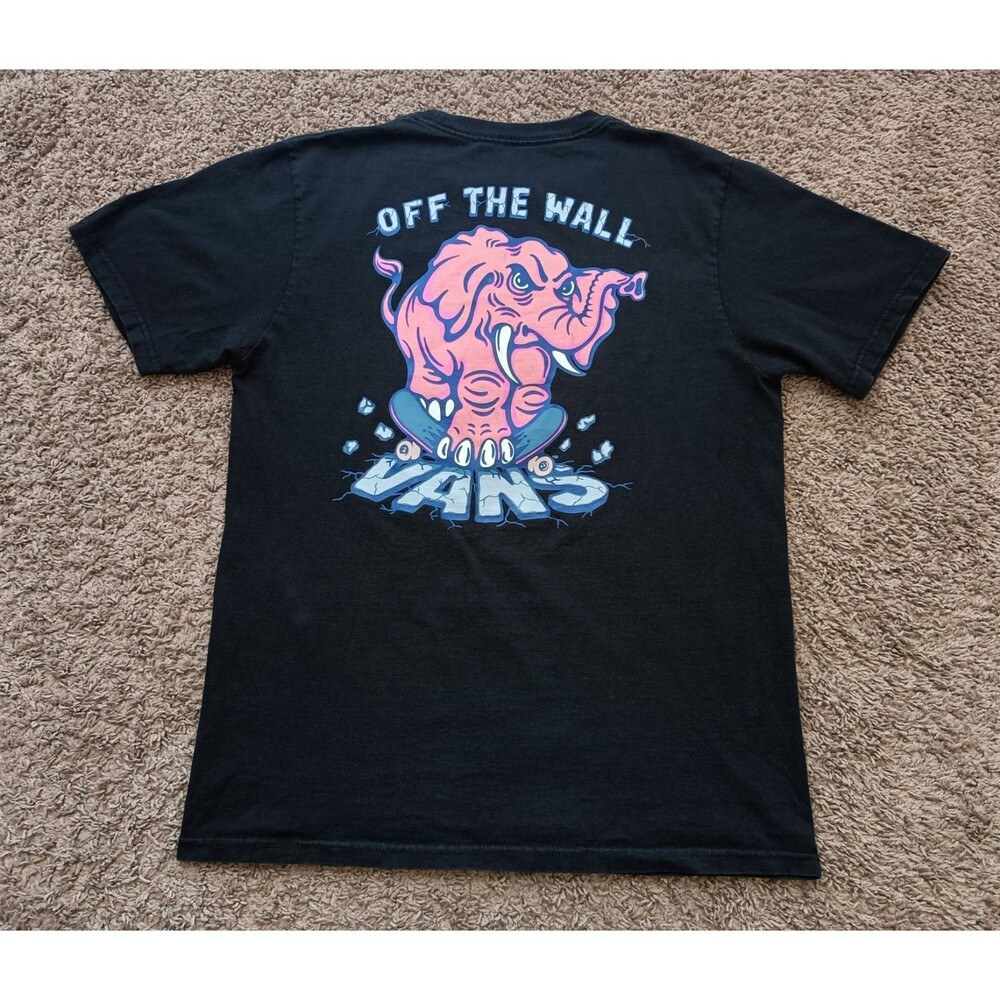 Vans Of The Wall Elephant Graphic T-Shirt Boy's Size XL Black Tee